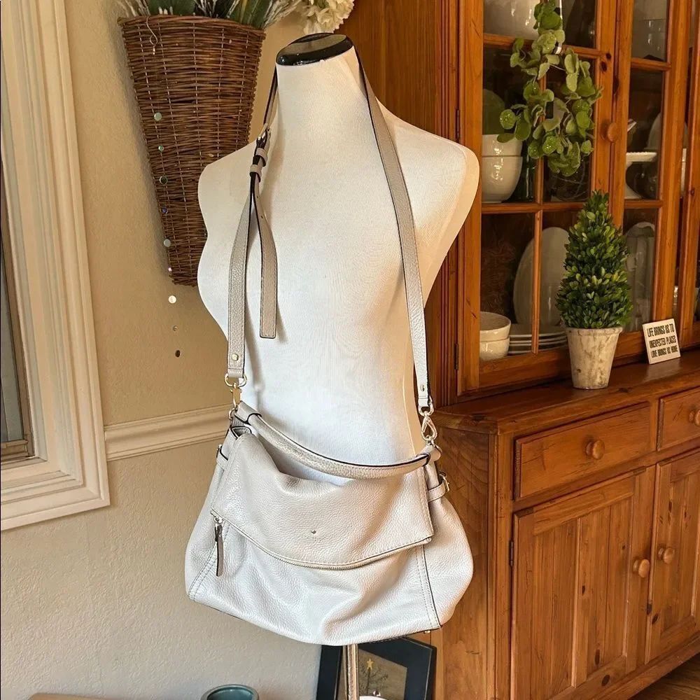 Kate Spade Elegant Cream Taupe Pebble Leather Crossbody Shoulder Bag